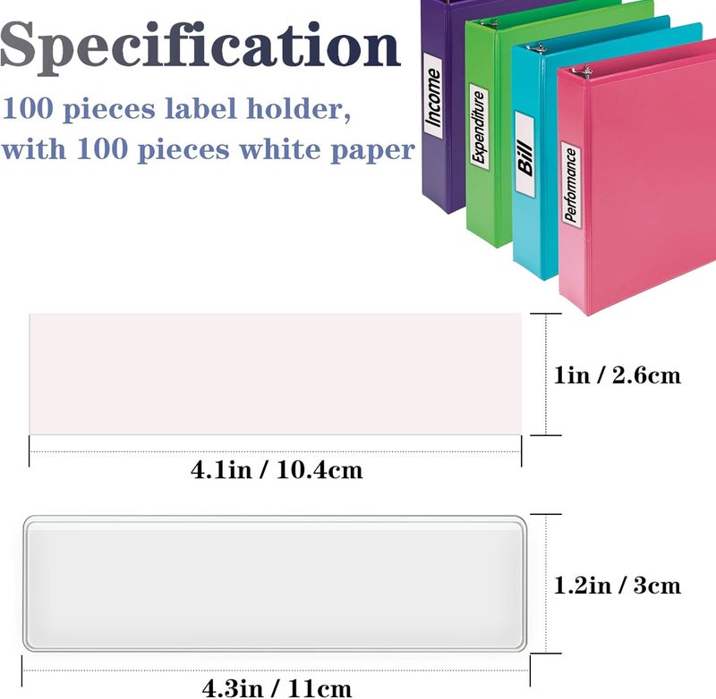 ELEMGULY Self Adhesive Label Holders, 100 Pack Adhesive Shelf Tag Shelf Label Holder Clear Pocket Holder with Paper for Supermarket, Bookshelf, Kitchen (4.3 x 1.2 Inch) - Image 2
